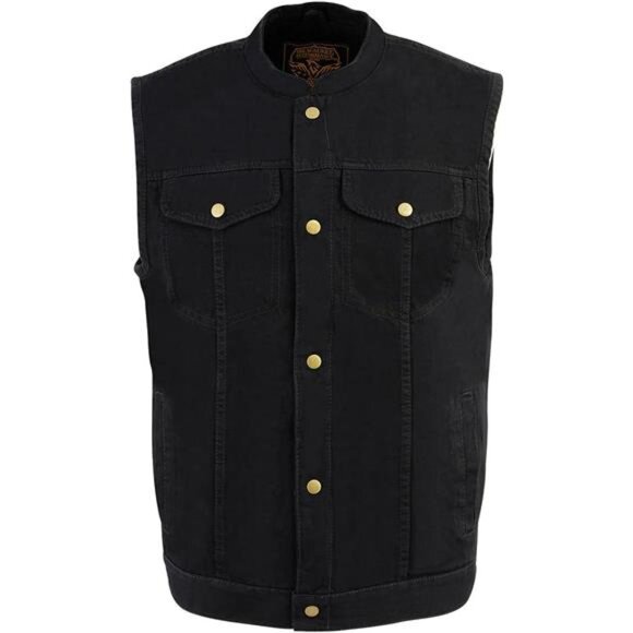 Leather Men's Classic Black Denim Club Style Vest with Snap Button Closure - Picture 5 of 8